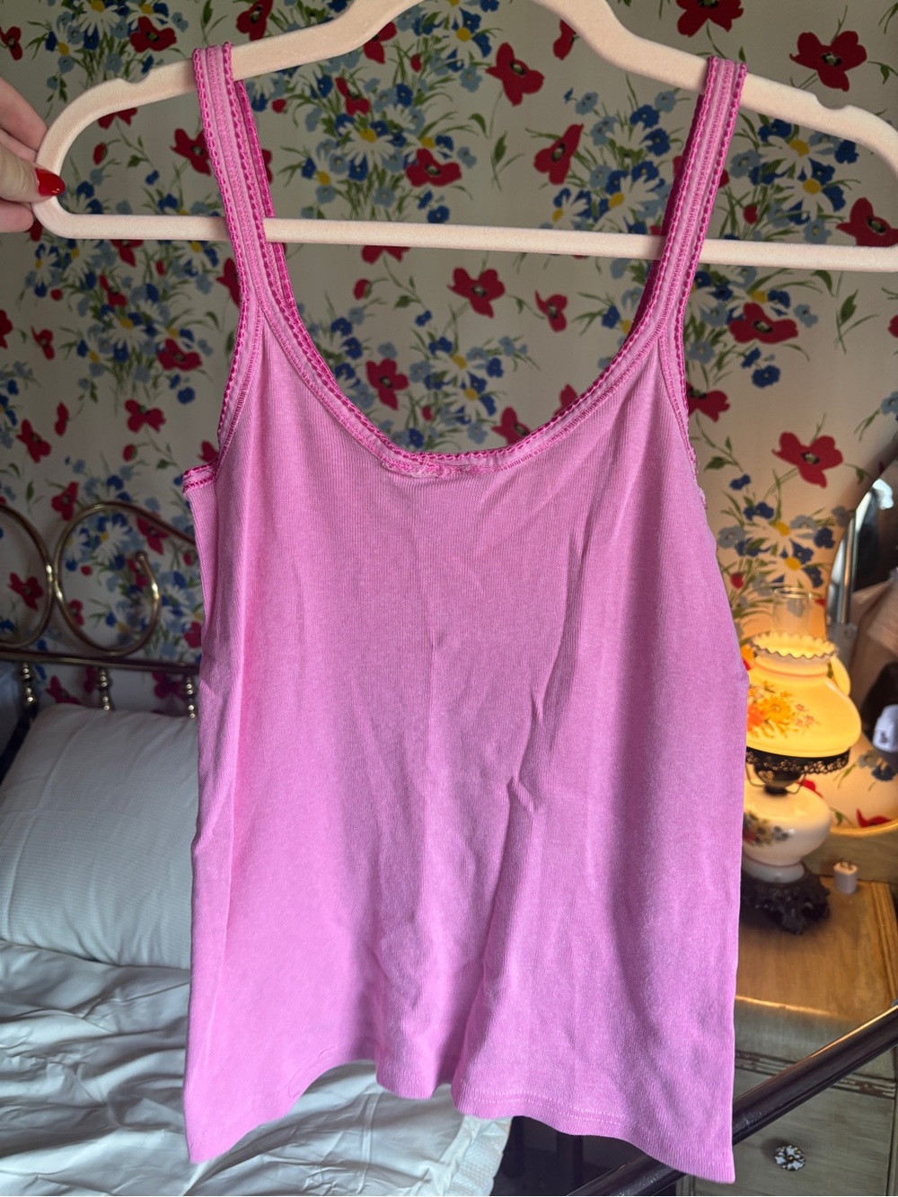 vintage y2k 90ssummer fest pink floral graphic cami tank top m festival grunge - Picture 2 of 6